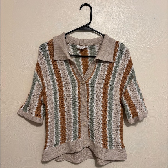 Love Riche Beige and Green Striped Cardigan - Picture 1 of 8